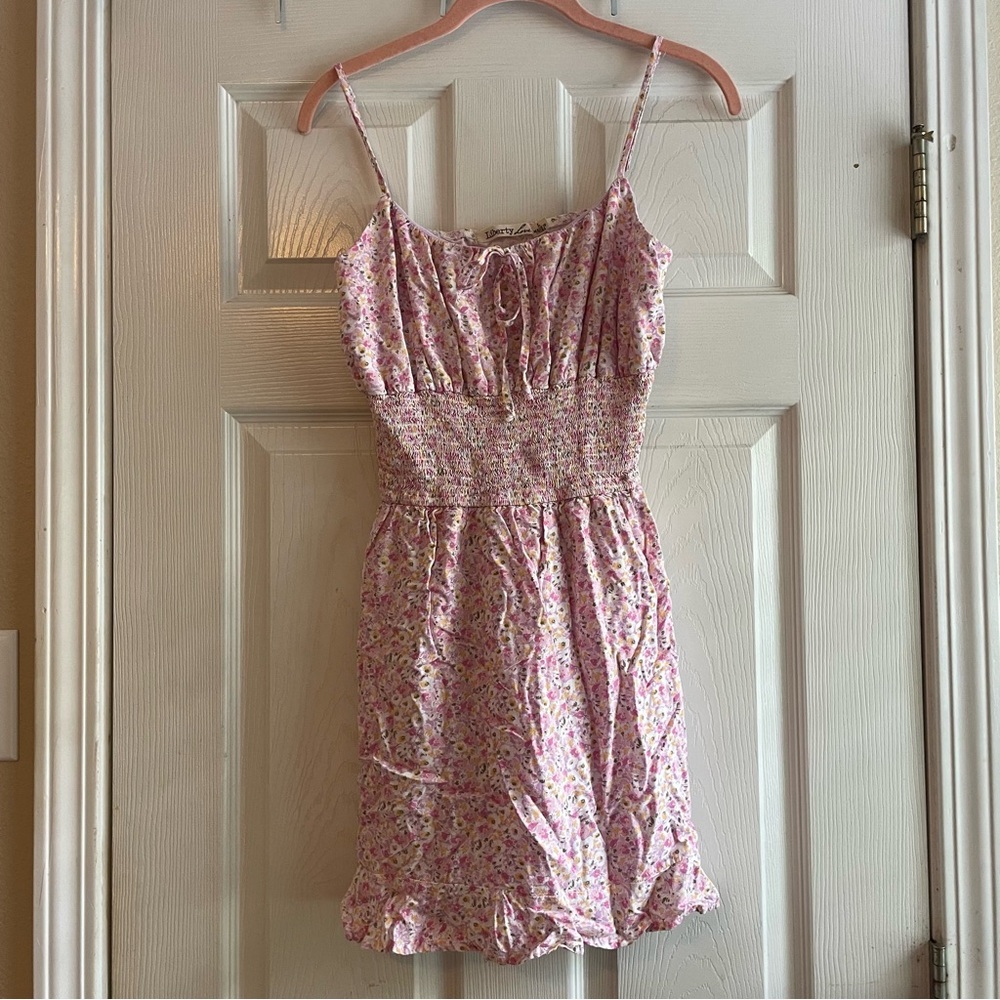 Liberty Love Size Large Pink Floral Mini Dress Adjustable Straps